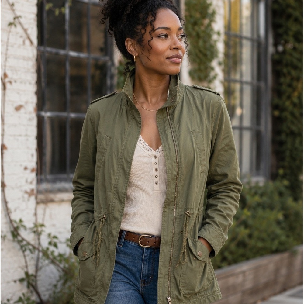 Ambiance Utility Field Jacket Military Gorpcore Green Minimalist Cargo Women M